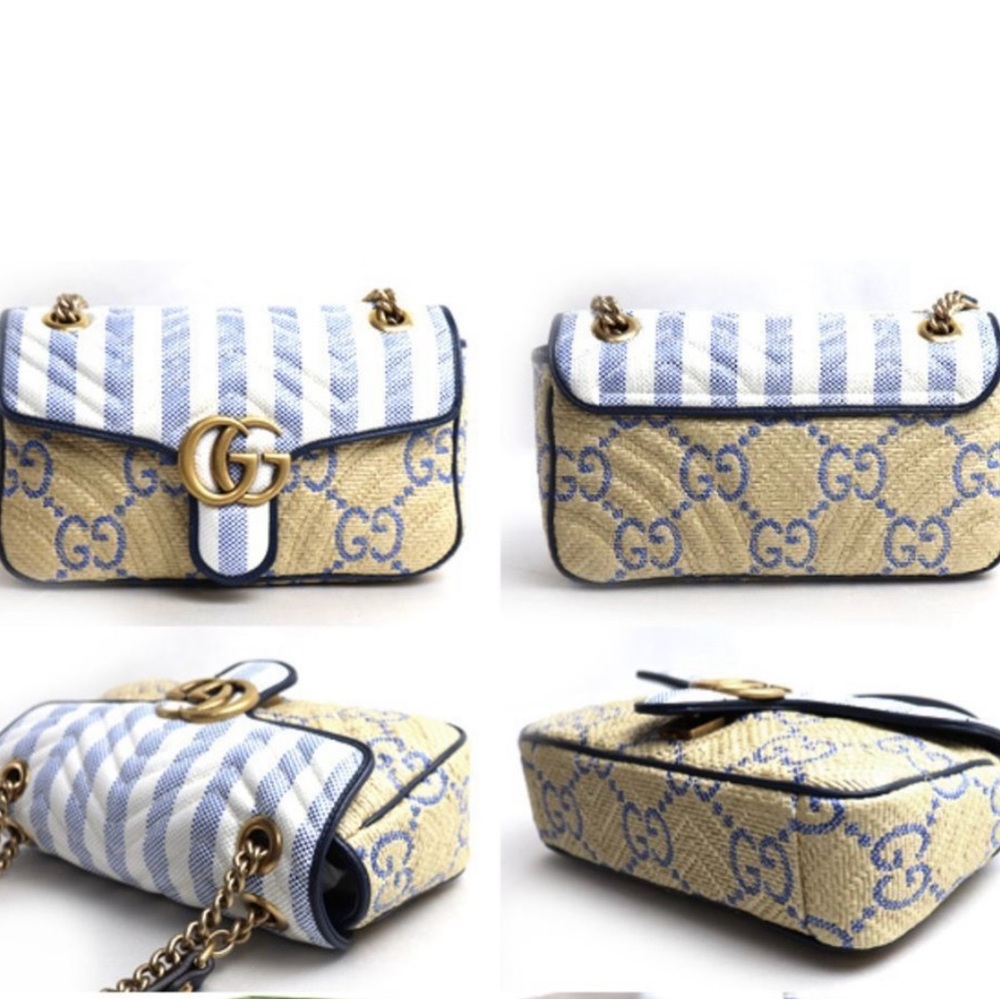 Gucci GG Marmont Quilted Shoulder Bag Beige White Blue - Picture 2 of 3